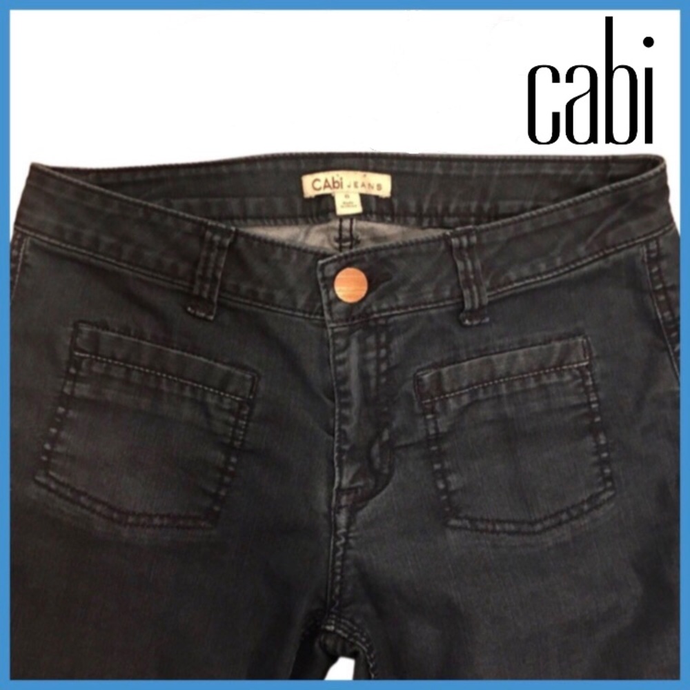 CAbi Patch Pocket Jeans: Blue Gray Flare Jeans, Cute Pockets Wide Bootcut Size 6